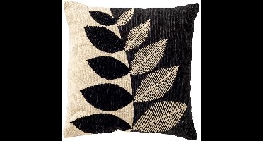 Dutch Decor DANEE - kussenhoes 45x45 cm - bladmotief - gerecycled - Raven - zwart - met rits - zonder binnenkussen