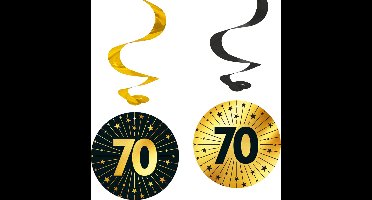 8x Swirls 70 jaar zwart / goud - Golden Celebrations - Verjaardag Feestje Hangdecoratie Versiering Feestdecoratie Decoratie