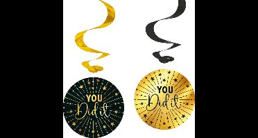 12x Swirls 'You Did It!' zwart / goud - Golden Celebrations - Verjaardag Feestje Hangdecoratie Versiering Feestdecoratie Decoratie