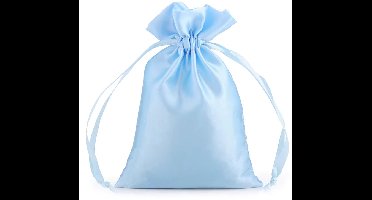 Baby Blauwe Satijnen zakjes 7x9cm - Zeer Luxe Kleine Sieraden Zakje met Trekkoord - 25 stuks