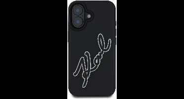 Karl Lagerfeld iPhone 16 Backcover hoesje 3D rubber signature - Zwart