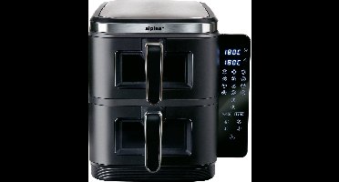 alpina Dubbele Airfryer XXL - Air Fryer 11L - Heteluchtfriteuse met 2 Manden - Duo Oven voor 8 Personen - Opvouwbaar Display - Timerfunctie tot 60 Minuten - Temperatuur 60-200°C - Zwart