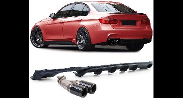 Sport Diffuser Mat Zwart + Uitlaat Sierstuk Zwart Geschikt Voor BMW 3 Serie F30 F31 316i 318i 320i M Pakket
