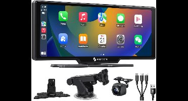 Siltcon® Geschikt voor CarPlay Scherm 10.26 Inch – Geschikt voor Android Auto Scherm – Navigatiesysteem Auto – Auto Scherm – Universeel – Touchscreen & HD Achteruitrijcamera - Incl. Telefoonkabels