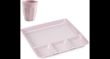 Plasticforte Vakjesborden 8x - met bekers 8x - roze - kunststof - gourmetborden - bbq borden - servies