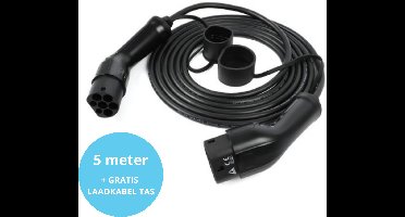 Laadkabel Type 2 32A 1 Fase | 7,4 kW | 5 meter | Mennekes aansluiting | Laadkabel auto | Inclusief laadkabel tas | IP65 | Zwarte 5 meter kabel TPU | CE, ISO & RoHs gecertificeerd