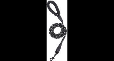 Reflecterende hondenriem - Pet Products Hondenketting - Hondenriem - Ronde hondenriem - Comfortabele gevoerde handgreep - Met reflecterende draad - 1,5 m - Geschikt voor kleine, middelgrote en grote honden - Zwart