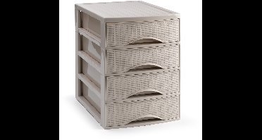 Plasticforte Ladekastje bureau organizer SORTED - 4 lades - beige - L26 x B35 x H36 cm - kunststof - organiseren