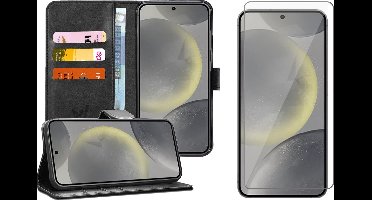 Hoesje geschikt voor Samsung Galaxy S24 Plus - Screenprotector Glas - Portemonnee Book Case Zwart