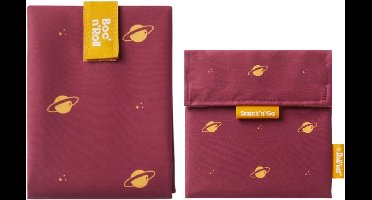 Boc’n’Roll - Snack'n'Go Voordeelset Icons Saturn - Herbruikbaar Boterhamzakje en Snackverpakking - Sluiting met klittenband - BPA-vrij - Waterdichte binnenlaag - Wasbaar tot 60°C
