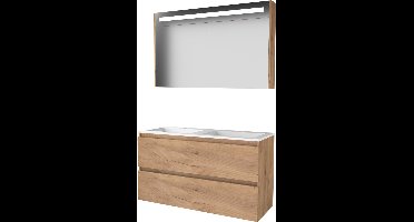 Basic Premium 46 badmeubelset met spiegelkast met geïntegreerde LED verlichting, greeploze onderkast met 2 lades en acryl wastafel met 2 kraangaten