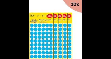 20x Avery etiket Zweckform 12mm rond 5 vel a 54 etiketjes blauw
