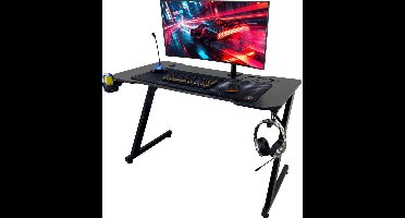 Qware Gaming - Reno - Gaming Bureau - 120cm - Game desk - Gaming Tafel - Kabelmanagement - Carbon Fiber Afgewerkt Tafelblad - Zwart