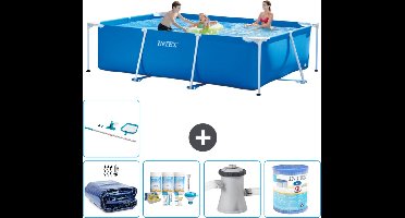 Intex Rechthoekig Frame Zwembad - 300 x 200 x 75 cm - Blauw - Inclusief Solarzeil - Onderhoudspakket - Zwembadfilterpomp - Filter - Schoonmaakset