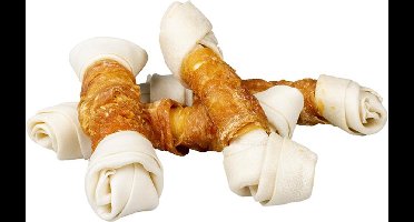5 X duvo geknoopt been rawhide met kip E 18 cm voor honden . lekker en zeer bevorderlijk voor tand en tandvleeshygiene