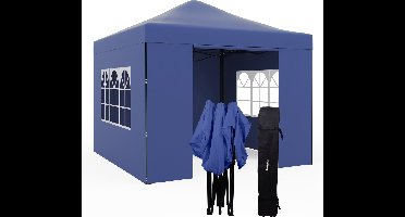 Niceey Partytent - 3x3m - Paviljoen - Partytent opvouwbaar - Feesttent met Zijwanden - Tuintent - Easy Up partytent - Draagtas met Wielen - Donkerblauw
