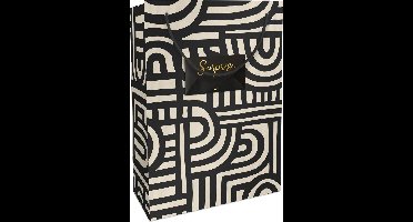 Tasje 23x33x11cm m.Geldbrief Kraftppapier Labyrinth zwart