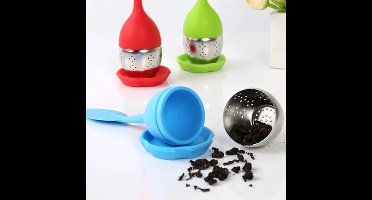 ***Set van 2 Thee-eitjes met houder, Inclusief Houder, Thee zeefjes, Siliconen houder, RVS thee-houder - van Heble® ***