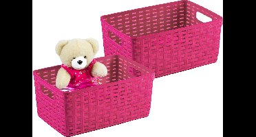 Plasticforte Opbergmand - 4x - Kastmand - rotan kunststof - fuchsia roze - 6 Liter - 19 x 29 x 13 cm