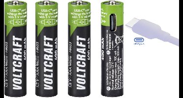VOLTCRAFT VC-AAA400USB Oplaadbare batterij (USB-C) Li-ion 400 mAh 1.5 V 4 stuk(s)