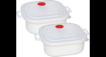 Gerimport Magnetronschaal met deksel/ventiel - 2x - 1.7 liter - kunststof - opwarm pot - 18,5 x 18,5 cm