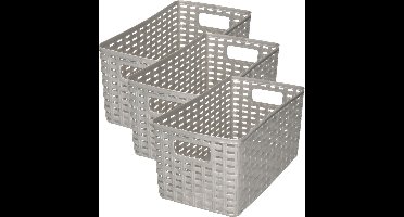 PlasticForte Opbergmand - 3x - Kastmand - rotan kunststof - zilver - 5 Liter - 15 x 28 x 13 cm