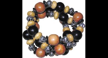 Armband 3-delig kralen bruine tinten met zilver