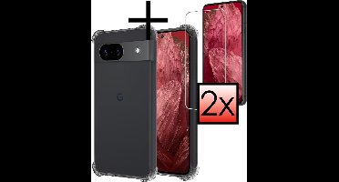 Hoesje - Met Screenprotector - 2 Stuks - Geschikt voor Google Pixel 8a - Sterk & Shockproof - Siliconen Case - Back Cover - Telefoon Hoes - Shock Proof - Transparant