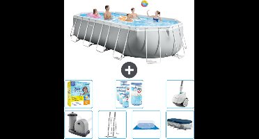 Intex Ovaal Prism Frame Zwembad - 610 x 305 x 122 cm - Grijs - Inclusief Pomp - Ladder - Grondzeil - Afdekzeil Onderhoudspakket - Filters - Stofzuiger