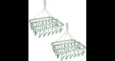 Benson Droogcarrousel - 2x - groen - kunststof - 32 clips/knijpers - 30 x 40 cm - droogmolen