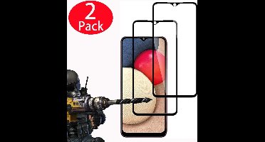 Screenprotector Geschikt voor Samsung Galaxy A02s Full Cover 2 Pack Screenprotector / tempered glazen Zwart