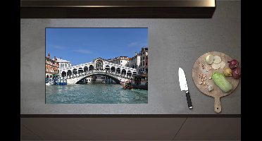 Inductieplaat Beschermer - Blauwe Lucht boven Rialto Brug in Venetië, Italië - 70x52 cm - 2 mm Dik - Inductie Beschermer - Bescherming Inductiekookplaat - Kookplaat Beschermer van Zwart Vinyl