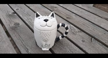 Katten mok zwart wit met deksel