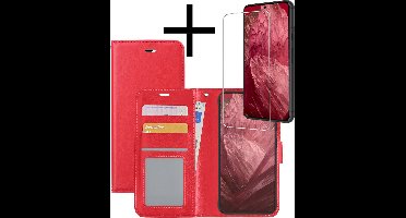 Hoesje - Met Screenprotector - Geschikt voor Google Pixel 8a - Luxe Pasjeshouder - Bookcase Portemonee - Flip Case - Kunstleer Book Case - Flipcase - Book Cover - Walletcase - Portemonneehoes - Rood