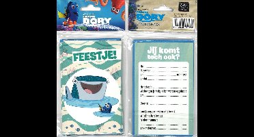 12 Uitnodigingskaartjes met envelop - Finding Dory - Feestje! - Wit - 9 x 13.5 cm