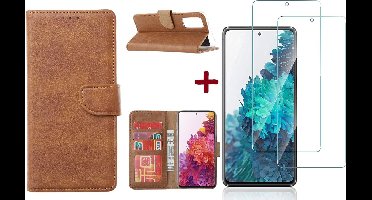 Hoesje Geschikt Voor Samsung Galaxy S20 FE hoesje - bookcase Bruin - Galaxy S20 FE wallet case portemonnee hoesje - S20 FE book case hoes cover Met 2X screenprotector / tempered glass