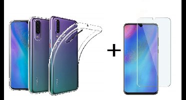 Hoesje Geschikt voor Huawei P30 Transparant Hoesje Flexible TPU & Scratch Resistent Silicone Case + Glazen Screenprotector