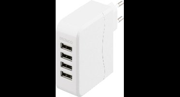 USB Thuislader - 4 poorten - input 100 - 240V / 0.8A max - output 5V DC / 4,5A  - muurmodel