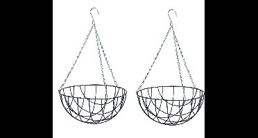 3x stuks hanging basket / plantenbak groen met verchroomde ketting - 15.5 x 35 x 35 cm - geplastificeerd metaaldraad - bloemenmand