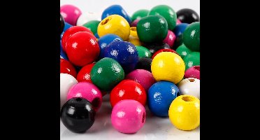 Houten kralen, d 10 mm, gatgrootte 3 mm, ca. 680 div, diverse kleuren, 230 gr