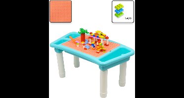 Kindertafel Bouwtafel - Speeltafel met bouwplaat (Voor Lego® blokken) en vlakke kant - 3 Vakken - Met 303 Bouwstenen