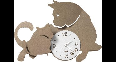 Arti - Mestieri - klok - metalen - wandklok - moederpoes - met - kitten - beige