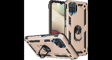 Hoesje Geschikt Voor Samsung Galaxy A12 Hoesje - Galaxy A12 Goud hoesje Anti-Shock Hybrid Armor case Ring houder TPU backcover met kickstand