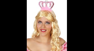 Atosa Prinses/koningin verkleed diadeem - roze kroon - Carnaval/themafeest