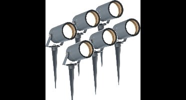6x HOFTRONIC Spikey - Tuinspot voor buiten - LED - Antraciet - 4000K Neutraal wit - Waterdicht - 5 Watt - 400 Lumen - 230V - Verwisselbare GU10 lamp - Prikspot met grondspies - Richtbaar - Aluminium - Voor het uitlichten van planten/struiken en bomen