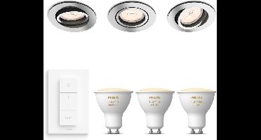 Philips Hue Donegal Set van 3 Inbouwspots (Chroom) - Rond - GU10 - Warm tot Koelwit Licht - Incl. Hue Dimmer Switch - Hue White Ambiance