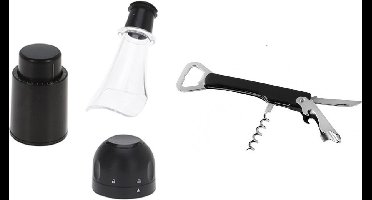 Wijnset - Wijnschenker - Champagne/Wijnstopper - kurkentrekker - Zwart - kunststof