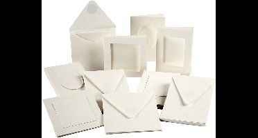 Passepartout kaarten, afmeting kaart 10,5x15 + 12,5x12,5 cm, Inhoud kan variëren , off-white, 50 set