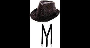 Boland - Verkleedkleding set - Glitter hoed/bretels zwart volwassenen