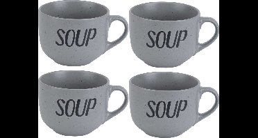Cosy & Trendy Soepbekers/soepkommen - 4x stuks - grijs - 11 cm - 510 ml